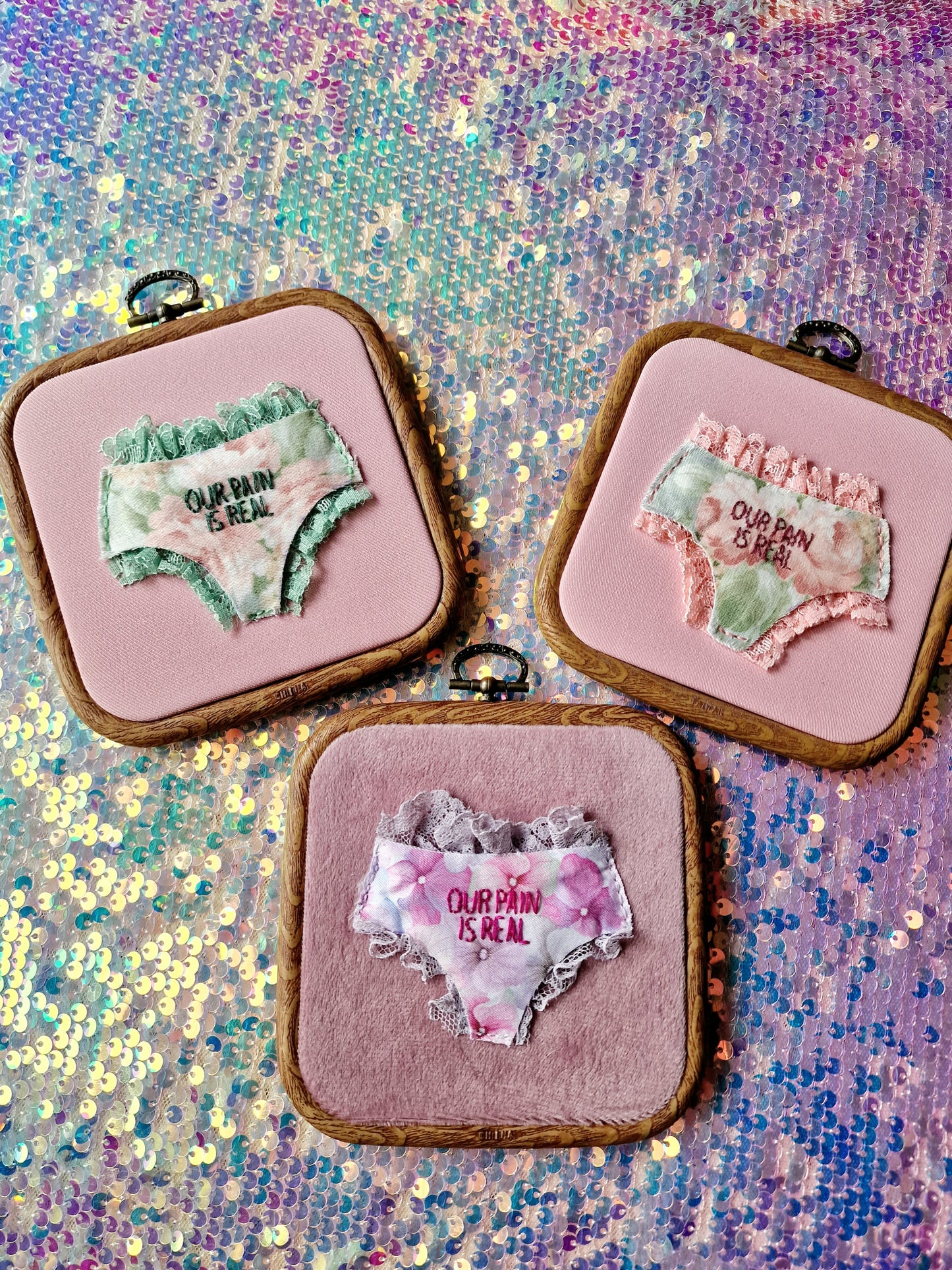 Square flexi hoop with metal hanging hardware - Endometriosis awareness gift - Finn & Pea