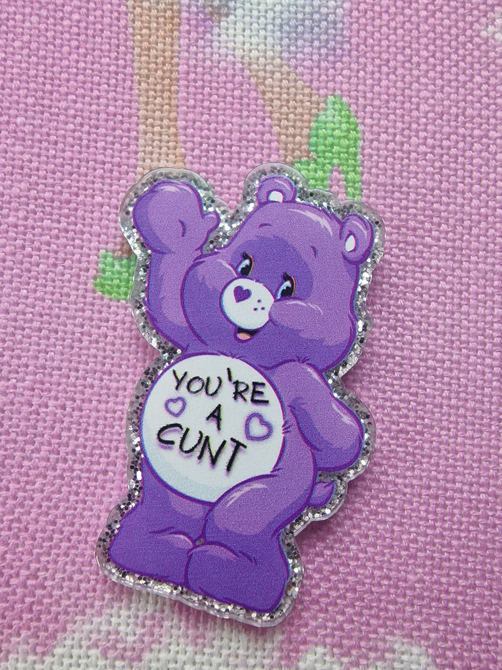 Purple Swear Bear magnetic needle minder for embroidery - Funny crafting accessory - Finn & Pea