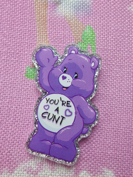 Purple Swear Bear magnetic needle minder for embroidery - Funny crafting accessory - Finn & Pea